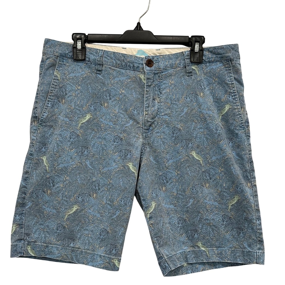 Tommy Bahama Mens 34 Blue Jungle Tiger Leopard Bird Print Shorts Cotton Blend